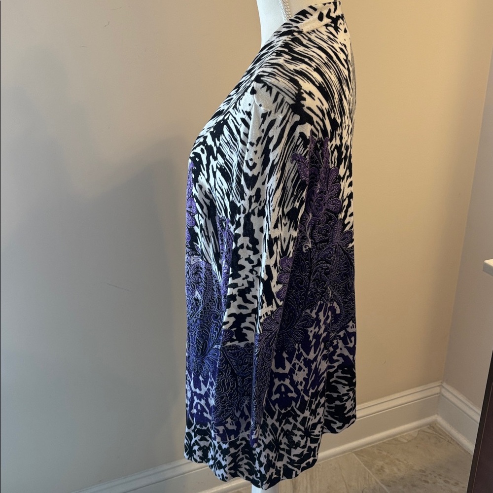 Chico's Black, White & Purple Open-Front Cardigan - Picture 2 of 6